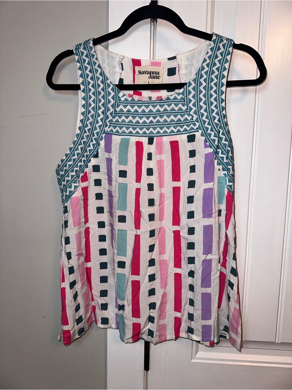 Savanna Jane Embroidered Sleeveless Multicolor Printed Tank Top Size Large - Picture 2 of 10